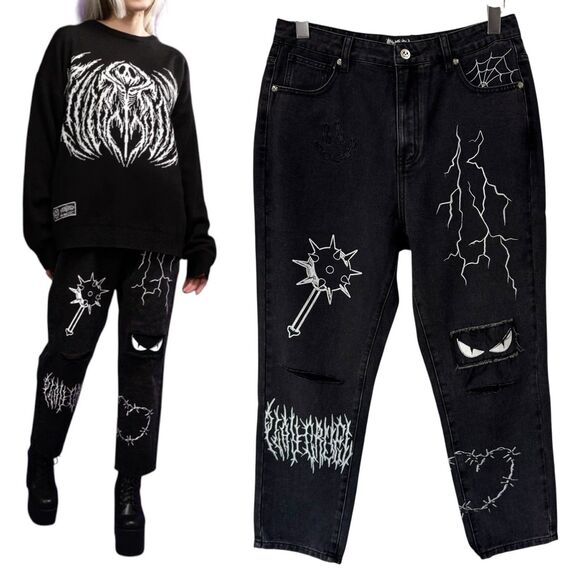 Cool Shirtz Cold Ones Very Cool The Spooky Denim Screenprint Black Jeans Size 30 - Picture 1 of 15